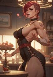 ai_generated arcane arcane_vi black_dress bulge dress futa_only futanari ichiryo league_of_legends muscular muscular_futanari red_hair short_hair vi