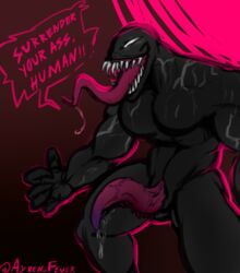 1boy absurd_res ayden_feuer big_penis big_tongue bodily_fluids cum dialogue english_text genital_fluids genitals hi_res humanoid male male_only marvel monster monstrous_humanoid muscular muscular_male penis precum saliva smile smooth_skin solo speech_bubble teeth text venom venom_(marvel)