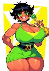 1female 1girls ai_generated belt big_breasts black_belt black_hair black_hair_female buttercup_(powerpuff_girls) cartoon_network curvy curvy_body curvy_female curvy_figure dan16369336 dress female female_only green_dress muscular muscular_female powerpuff_girls purple_eyelids short_hair short_hair_female skimpy_clothes skimpy_dress sole_female tagme trophy twitter_link wide_hips