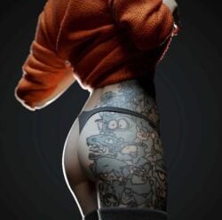 1girls 3d 3d_(artwork) abs artist_request brown_hair female fit fit_female glasses image_set short_hair stockings sweater sweater_lift tattoo tattoos thick_thighs velma_dinkley