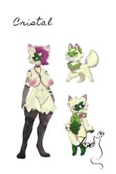 2girls age_difference anthro black_body breasts female female_focus female_only floragato furry generation_9_pokemon green_eyes green_fur huge_breasts magenta_fur maskless_meowscarada meowscarada naked naked_female nintendo nipples pierced_ears piercing_nipples piercings_on_nipples pokemon pokemon_(species) pussy solo_female sprigatito tail tattoo_on_arm tattooed_arm thigh_highs zoebanette405