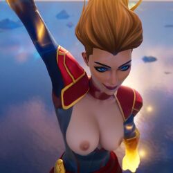 ai_generated breasts breasts_out captain_marvel carol_danvers choker edit edited female female_only flying fortnite fortnite:_battle_royale glowing_eyes glowing_hands marvel marvel_comics mostly_clothed mostly_clothed_female nude_edit nude_filter partially_clothed partially_clothed_female solo solo_female