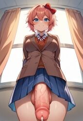 1futa ai_generated big_balls big_penis classroom cum doki_doki_literature_club erect_penis erection futa_only futa_sans_pussy futanari huge_cock just_sayori looking_at_viewer looking_down nekojaanai penis sayori_(doki_doki_literature_club) school_uniform solo solo_futa standing viewed_from_below