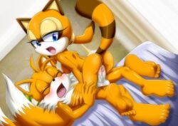 1boy 1girls anthro anus ass balls barefoot bbmbbf bed breasts canine closed_eyes female fox hi_res male male/female marine_the_raccoon miles_prower mobian_(species) mobius_unleashed nipples nude open_mouth palcomix penis procyonid pussy pussy_juice raccoon sega sex sonic_(series) sonic_the_hedgehog_(series) tails_the_fox tongue vaginal_penetration vaginal_sex