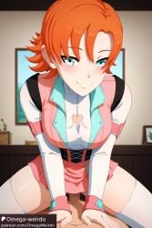 ai_generated blue_eyes dress jaune_arc nora_valkyrie orange_hair patreon rwby short_hair smile straddling