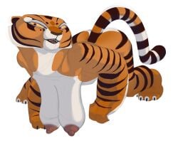 all_fours anthro ass big_breasts breasts digital_media_(artwork) doomrior dreamworks felid feline female hanging_breasts hi_res kung_fu_panda mammal master_tigress nipples nude pantherine presenting presenting_breasts sagging_breasts simple_background solo striped_body stripes tiger