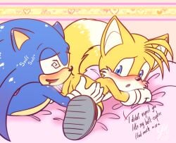 2boys blush canine cub fox foxboy hedgehog male male/male male_cub male_only miles_prower mobian_(species) otorigin rodent sniffing_ass sonic_(series) sonic_the_hedgehog tails tails_the_fox young