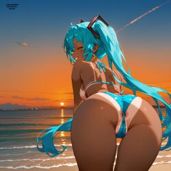 ai_generated aqua_eyes aqua_hair asshole_visible_through_clothes bikini brazil brazilian brazilian_female brazilian_miku cameltoe dark_skin female hatsune_miku minokai tanlines twintails vocaloid