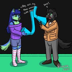 1:1 anthro blukek canid canine canis clothing deltarune dialogue domestic_cat drone duo felid feline felis legwear male mammal matt_(blukek) stockings transformation transformation_sequence undertale_(series) video_games werewire wire wolf