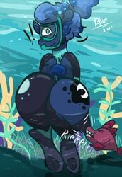 1girls 2021 alicorn ass azulejo clothing dat_ass equid equine female feral friendship_is_magic hasbro hi_res horn horse mammal my_little_pony ocean pony princess_luna_(mlp) sea solo surprise swimwear underwater underwater_scenery water wings