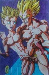 2boys age_difference anal cabba dragon_ball dragon_ball_super gay male male/male male_only muscular_male ruyjey19 super_saiyan traditional_media_(artwork) uncensored vegeta yaoi