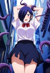 1girls ai_generated blue_hair female kirishima_touka tagme tentacles tokyo_ghoul