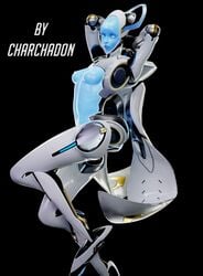 1girls 3d absurd_res blue_body blue_skin breasts digital_media_(artwork) echo_(overwatch) eyelashes facial_markings female female_only forehead_markings glowing head_markings hi_res hologram holographic humanoid machine markings navel nipples nude overwatch pahanrus2 pinup pose robot solo