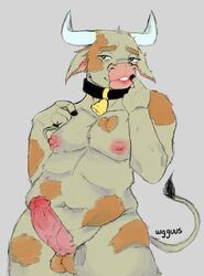 bovid bovine bovine_humanoid bovine_penis brown_fur cow_ears cow_horns cow_tail erection fur furry furry_only genitals horn horny humanoid humanoid_penis nipples nude nude_male obese obese_male penis simple_background smile solo solo_focus wgguus