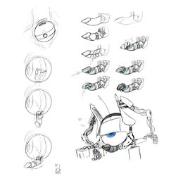 1:1 1_eye absurd_res ai_core_(portal) atlas_(portal) bodily_fluids dripping erection genital_fluids genitals glowing glowing_eyes hi_res humanoid keroa machine male not_furry penis portal_(series) precum precum_drip robot robot_humanoid sketch_page solo valve video_games white_background