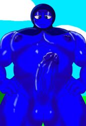 big_penis blue_body buff dad_bod fat_man gay hyper_penis jevin_(sprunki) magooscre male male_only muscular overweight penis self_upload simple_background simple_shading sprunki tagme