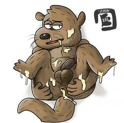 2016 4_fingers after_anal after_sex anthro anus ass balls bodily_fluids bowserboy101 brown_body brown_fur cartoon_network circumcised cum cum_covered cum_in_ass cum_in_mouth cum_inside cum_on_chest cum_on_face cum_on_feet cum_on_whiskers doug_shablowski fingers fur genital_fluids genitals hi_res humanoid_genitalia humanoid_penis legs_up lutrine male male_only mammal messy mustelid nipples penis perineum regular_show shadow smile solo spread_anus spreading tongue whiskers