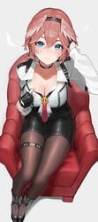 blue_eyes chair choker cleavage gloves headband hololive hololive_japan holox pink_hair red_chair takane_lui takita virtual_youtuber wings