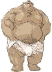 2021 anthro belly brown_body bulge clothing genital_outline hi_res humanoid_hands kemono kotobuki male male_only mammal moobs nipples overweight overweight_male penis_outline simple_background solo suid suina sus_(pig) underwear white_background wild_boar