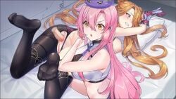 1boy 2d 2girls ahe_gao anal anal_insertion anal_sex anus ass assisted_sex bed big_breasts blush breasts breasts_out clothed clothed_female clothed_sex disembodied_penis feet feet_in_air female_orgasm ffm from_behind game_cg image kaiju_princess laying_on_bed laying_on_stomach light_brown_hair long_hair looking_at_viewer male/female nipples open_mouth orgasm panties_aside pantyparrot pink_hair pounding pounding_ass presenting presenting_hindquarters punishment punishment_sex punishment_spanking pussy rough_anal rough_sex spank spank_marks spanked spanked_butt spanking surprise_buttsex surprised surprised_expression tagme thighs twintails video_games