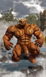 2021 3d_(artwork) artist_name balls big_muscles big_penis blizzard_entertainment cloud dark-skinned_male dark_skin day detailed_background digital_media_(artwork) facial_piercing fence garrosh_hellscream genitals half-erect huge_muscles humanoid humanoid_genitalia humanoid_penis humanoid_pointy_ears looking_at_viewer male male_only mammal muscular muscular_humanoid muscular_male navel nipples nose_piercing nose_ring not_furry nude orc orc_male outside partially_submerged penis piercing plant psyertitan quads rock solo splash standing tattoo thick_thighs tree tusks video_games warcraft water wet wet_body