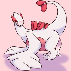 1:1 blush blush_lines dragunsnack furry genitals hi_res legendary_pokémon looking_at_viewer lugia male nintendo penis pokemon pokemon_(species) pokemon_focus raised_tail shiny_pokémon solo tapering_penis video_games wings