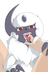 2:3 absol blush bodily_fluids claws cum cum_in_mouth cum_inside dripping duo fangs female feral finger_claws finger_fetish finger_in_mouth finger_play fingers first_person_view fur furry genital_fluids hi_res human human_on_feral human_pov interspecies listen_wind looking_at_viewer male male/female mammal mouth_shot nintendo open_mouth pokémon_(species) pokemon pokemon_(species) pussy_juice pussy_juice_drip red_eyes shaded sharp_teeth simple_background teeth tongue video_games white_background white_body white_fur zoophilia