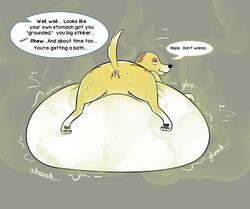 anus ass belly bloated bloated_belly blubberwhale_(artist) canid canine canis colored domestic_dog english_text female feral flies_for_smell fur looking_away lying mammal martha_lorraine martha_speaks morbidly_obese morbidly_obese_female morbidly_obese_feral obese obese_female obese_feral on_front overweight overweight_female overweight_feral pawpads paws raised_tail rumbling_stomach simple_background slob slosh sloshing_belly smelly solo stench stench_lines text white_body white_fur yellow_body yellow_fur