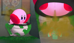 ambiguous_gender anus bathroom big_ears closed_eyes duo fart fart_fetish female feral genitals kirby kirby_(series) kirby_and_the_forgotten_land looking_down nintendo privy public_restroom pussy restroom_stall sitting size_difference smelly toilet toilet_pov toilet_use video_games waddling_head