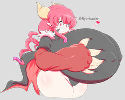 alternate_breast_size breasts breasts_bigger_than_head claws dragon_girl dragon_horns flyxthunder grabbing_own_breast hips huge_breasts ilulu_(dragon_maid) large_breasts miss_kobayashi's_dragon_maid nipple_bulge pink_eyes pink_hair shortstack simple_background thighs top_heavy