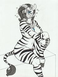 2021 absurd_res anthro areola big_breasts blue_eyes breasts equid equine eyebrows eyelashes female fingerless_(marking) fur genitals heart hi_res hooves jewelry longinius looking_at_viewer mammal mane navel nipples nude pussy sitting smile solo striped_body striped_fur stripes unguligrade_anthro zebra