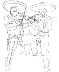 drawthread_request male male_focus male_only mariachi mexican_male monochrome penis penis_through_fly santo_(artist) sketch tagme trumpet