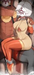 2d 2d_(artwork) arms_behind_back bagelbomb bondage bondage bound female female_focus female_only human humanoid nintendo purah purah_(tears_of_the_kingdom) submissive submissive_female the_legend_of_zelda thick_thighs thighs tongue white_hair