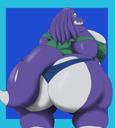 alythewolfcat anthro ass bangaa big_breasts big_butt breasts clothed clothing female final_fantasy hi_res huge_breasts huge_butt hyper hyper_butt low-angle_view overweight overweight_female purple_body purple_scales rear_view scales skimpy solo square_enix wide_hips worm's-eye_view