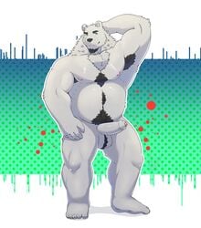 2021 absurd_res anthro armpit_hair balls belly black_nose body_hair erection fur genitals hi_res humanoid_genitalia humanoid_hands humanoid_penis kajin-sama male mammal musclegut nipples overweight overweight_male penis polar_bear pubes solo solo_male ursid ursine white_body white_fur