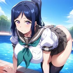 1girls ai_generated alternate_breast_size big_breasts bostin breasts busty curvaceous curvy curvy_body curvy_female curvy_figure female huge_breasts large_breasts love_live!_sunshine!! matsuura_kanan sweat sweating sweaty sweaty_body sweaty_breasts thick_thighs thighs venus_body voluptuous