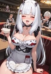 1girls ai_generated big_breasts breasts bukkake choker cum cum_drinking cum_in_container cum_in_glass cum_in_mouth cum_in_wine_glass cum_on_body cum_on_breasts cum_on_clothes cum_on_face female glass_of_cum huge_breasts indie_virtual_youtuber long_hair looking_at_viewer lucy_pyre maid_uniform multiple_boys open_mouth public sitting tagme thick_thighs virtual_youtuber vtuber white_hair