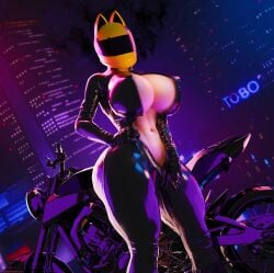 bodysuit breasts catsuit celty_sturluson cleavage durarara!! huge_breasts latex motorcycle motorcycle_helmet sekaithereturn tagme unzipping