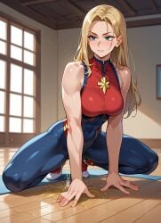 ai_generated anime anime_style captain_marvel peeing peeing yoga_pants