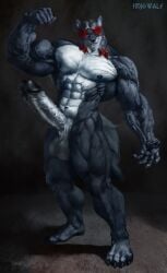 abs anthro balls biceps big_penis black_glans bodybuilder boner cock dick furry horny hrodwalf male mike_lycaon_(moonlightstrider) muscles muscular pecs penis quads triceps wolf