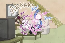 blowjob crossover cum dick_figures jaysonguzman567 mordecai_(regular_show) pink_(dick_figures) regular_show rigby_(regular_show) stacy_(dick_figures)