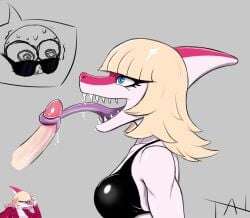 absurd_res anthro artist_name bald biped black_bra black_clothing black_underwear blonde_hair blue_eyes bodily_fluids bone_frill bra breasts cavemanon_studios clothed clothed_anthro clothed_female clothing colored cutaway dinosaur disembodied_penis dripping duo erection eyewear female frill_(anatomy) genitals glans grey_background hadrosaurid hair hi_res human human_on_anthro humanoid_genitalia humanoid_penis i_wani_hug_that_gator inco_(iwhtg) interspecies jacket licking long_hair long_tongue looking_up male male/female mammal medium_breasts mia_moretti mostly_offscreen_human mostly_offscreen_male multicolored_body multicolored_scales non-mammal_breasts open_clothing open_jacket open_topwear oral ornithischian ornithopod parasaurolophus penile penis penis_lick pink_body pink_scales prehistoric_species red_clothing red_jacket red_topwear reptile saliva saliva_drip saliva_on_penis scales scalie sex shaded sharp_teeth shirt shirtless_anthro shirtless_female side_view simple_background sprite sunglasses surprised sweat sweatdrop sweating_profusely tahilix teeth text tongue tongue_out topwear two_tone_body two_tone_scales underwear white_body white_clothing white_scales white_shirt white_topwear wide_eyed