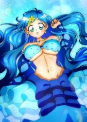 1girls big_breasts blue_dress blue_eyes blue_hair bra breasts cute dress earrings half_naked hanon_hosho houshou_hanon konbutare large_boobs large_breasts large_tits long_hair mermaid mermaid_melody_pichi_pichi_pitch princess solo_female star_earrings young younger_female