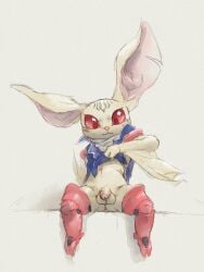 anthro apluss atlus balls bat boots bottomless bottomless_male clothed clothing eugief flaccid footwear fur genitals heismay_noctule hi_res long_ears male mammal metaphor:_refantazio penis poncho red_eyes sega shoes solo white_body white_fur wings