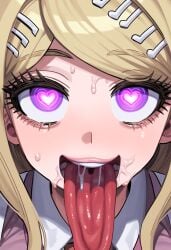 ahe_gao ai_generated akamatsu_kaede aroused close-up cow-ede_akamatsu danganronpa heart-shaped_pupils long_tongue new_danganronpa_v3 plump_lips