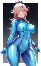 1girls 2020s 2024 5_fingers blonde_hair blue_bodysuit blue_clothing blue_eyes blue_rubber bodysuit breasts clothed clothing crown earrings erect_nipples erect_nipples_under_clothes female female_focus female_only golden_earrings hair hair_over_one_eye human human_only lips looking_at_viewer mario_(series) mole mole_on_face mouth navel_line nintendo one_eye_obstructed pixel_art png princess_rosalina rubber rubber_clothing rubber_suit samus_aran_(cosplay) self_upload shiny_clothes silver_crown solo standing super_mario_galaxy teeth third-party_edit thistlsprout tight_clothing volyz wristband zero_suit