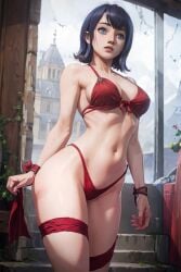 ai_generated blue_eyes christmas_present hotel_transylvania mavis_dracula naked naked_female semi_nude vampire vampire_girl