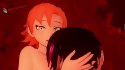 1boy 2girls 3d animated elm_ederne female_penetrating_male femdom head_between_breasts holding_head infected_heart lie_ren nora_valkyrie pegging rwby sound strap-on submissive_male sucking_nipples tagme video