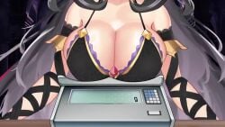 1girls animated artist_request big_breasts bikini black_bikini black_hair breasts elara_(vtuber) elf error female female_focus female_only jewelry large_breasts light-skinned_female light_skin long_hair massive_breasts measurements measuring original original_character pink_jockstrap scale video virtual_youtuber vtuber weighing_scale