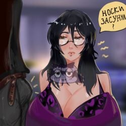 big_breasts black_hair breasts leopard_print moridogiie oc piercing piercings purple_background